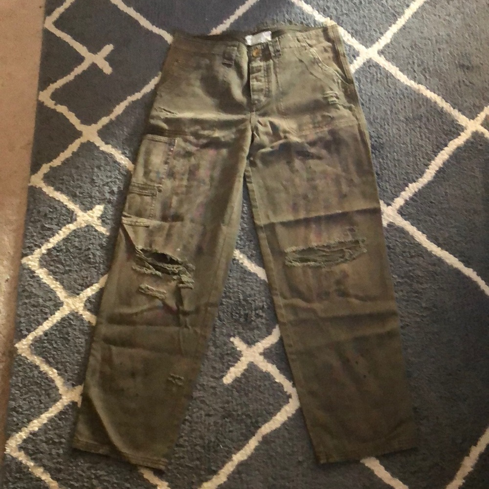 Free People brand moss green distressed jeans